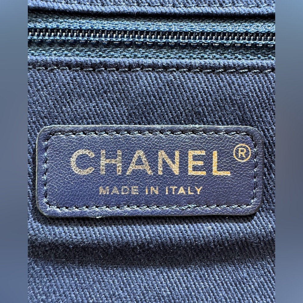 CHANEL Denim Deauville Logo Shopping Chain Tote Large Bag & Card - Picture 10 of 13